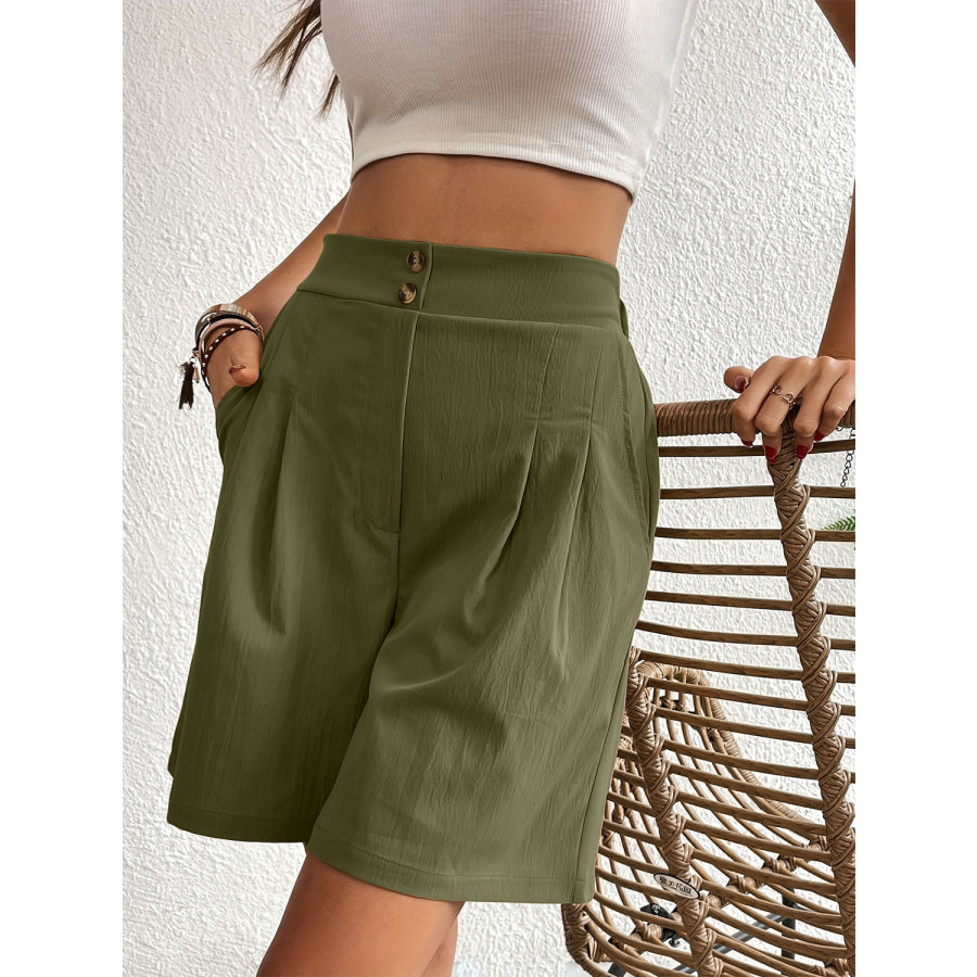 Pocketed Half Elastic Waist Shorts Apparel and Accessories