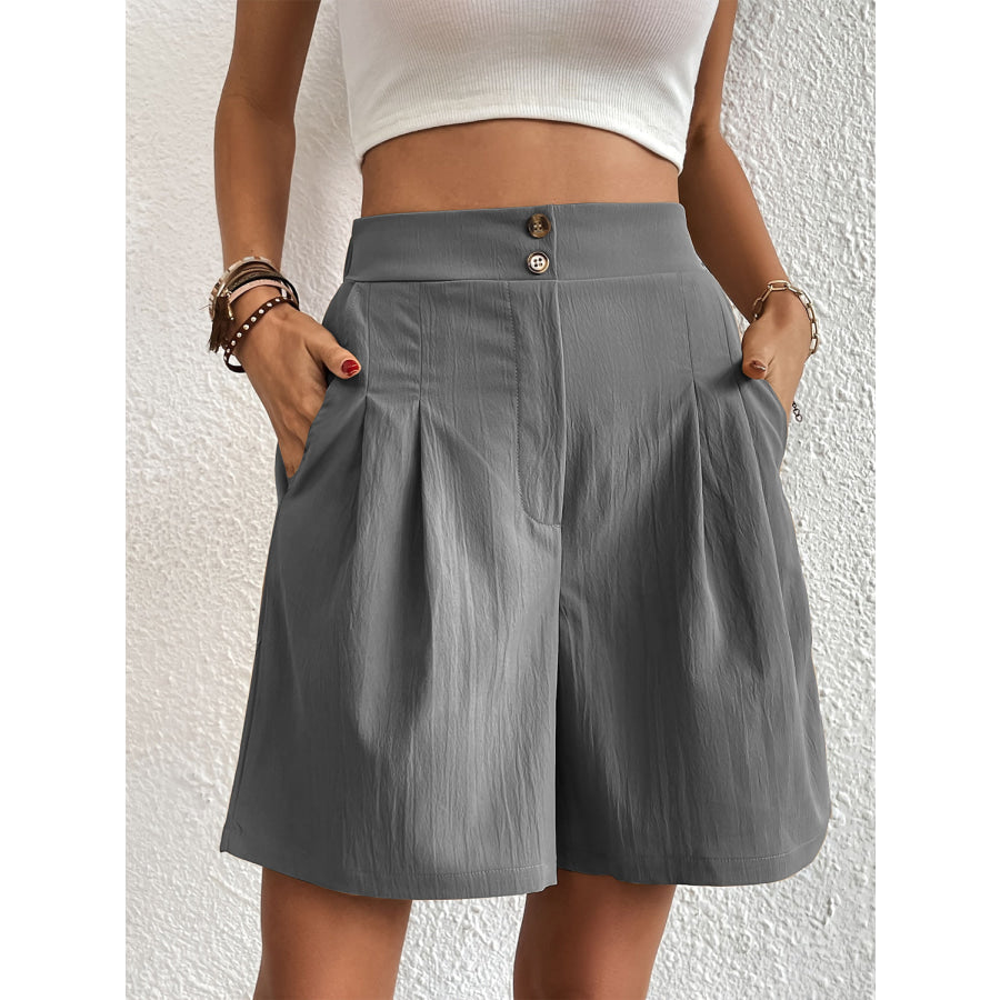 Pocketed Half Elastic Waist Shorts Apparel and Accessories