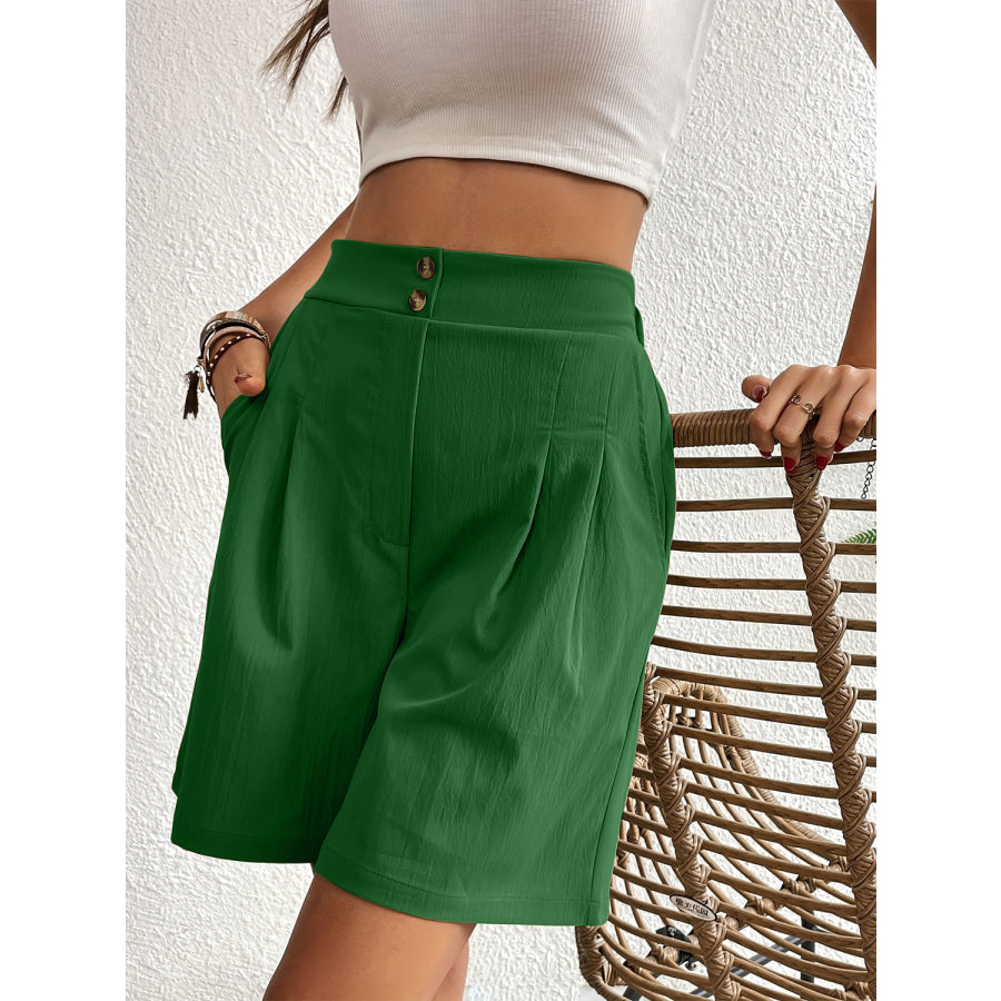 Pocketed Half Elastic Waist Shorts Apparel and Accessories