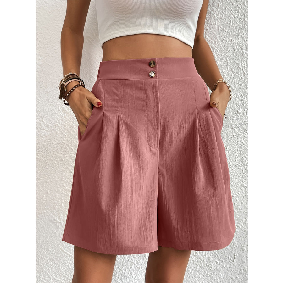 Pocketed Half Elastic Waist Shorts Apparel and Accessories