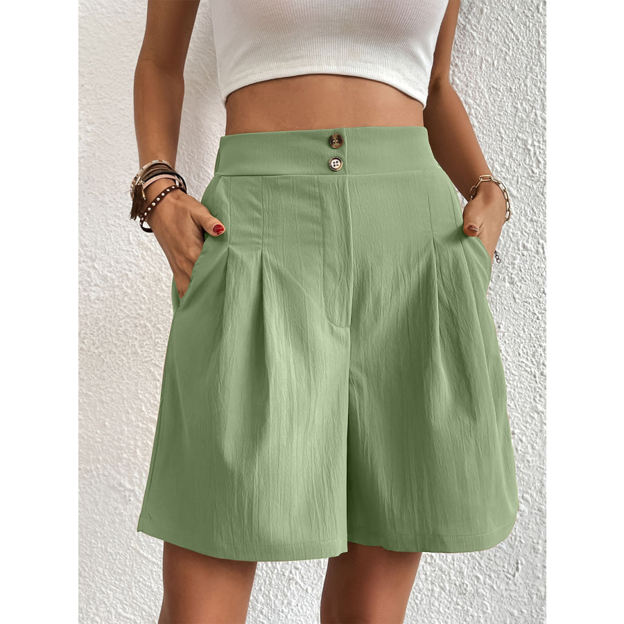 Pocketed Half Elastic Waist Shorts Apparel and Accessories