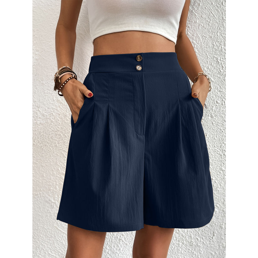 Pocketed Half Elastic Waist Shorts Apparel and Accessories