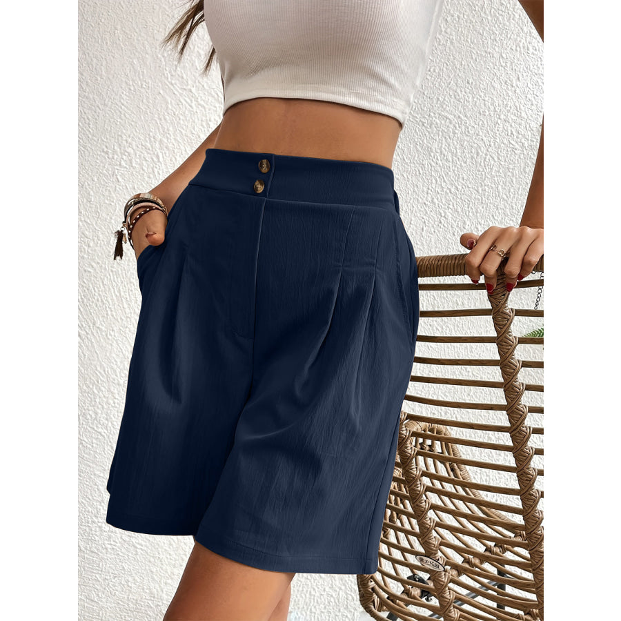 Pocketed Half Elastic Waist Shorts Apparel and Accessories