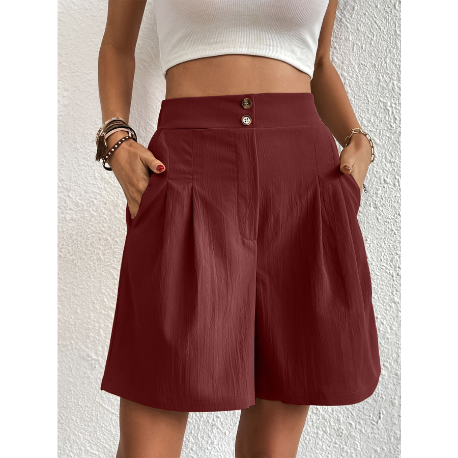 Pocketed Half Elastic Waist Shorts Apparel and Accessories