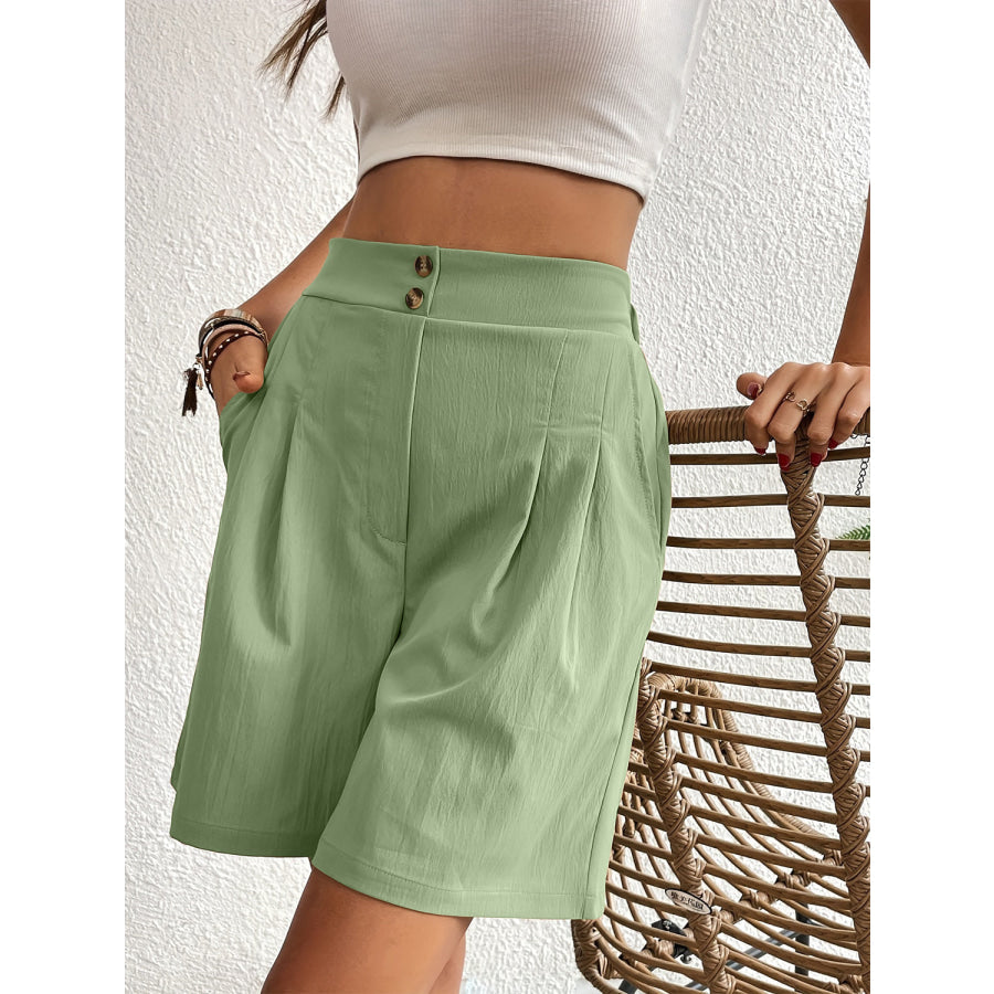 Pocketed Half Elastic Waist Shorts Apparel and Accessories