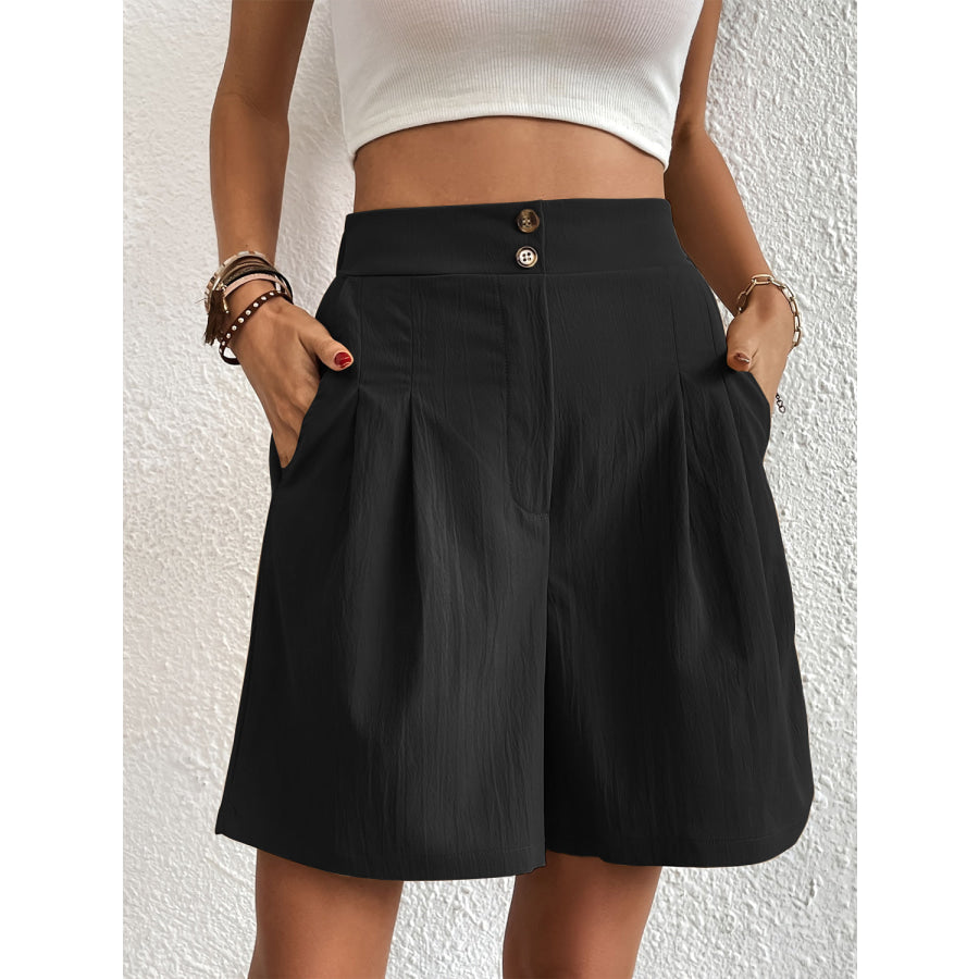 Pocketed Half Elastic Waist Shorts Black / S Apparel and Accessories