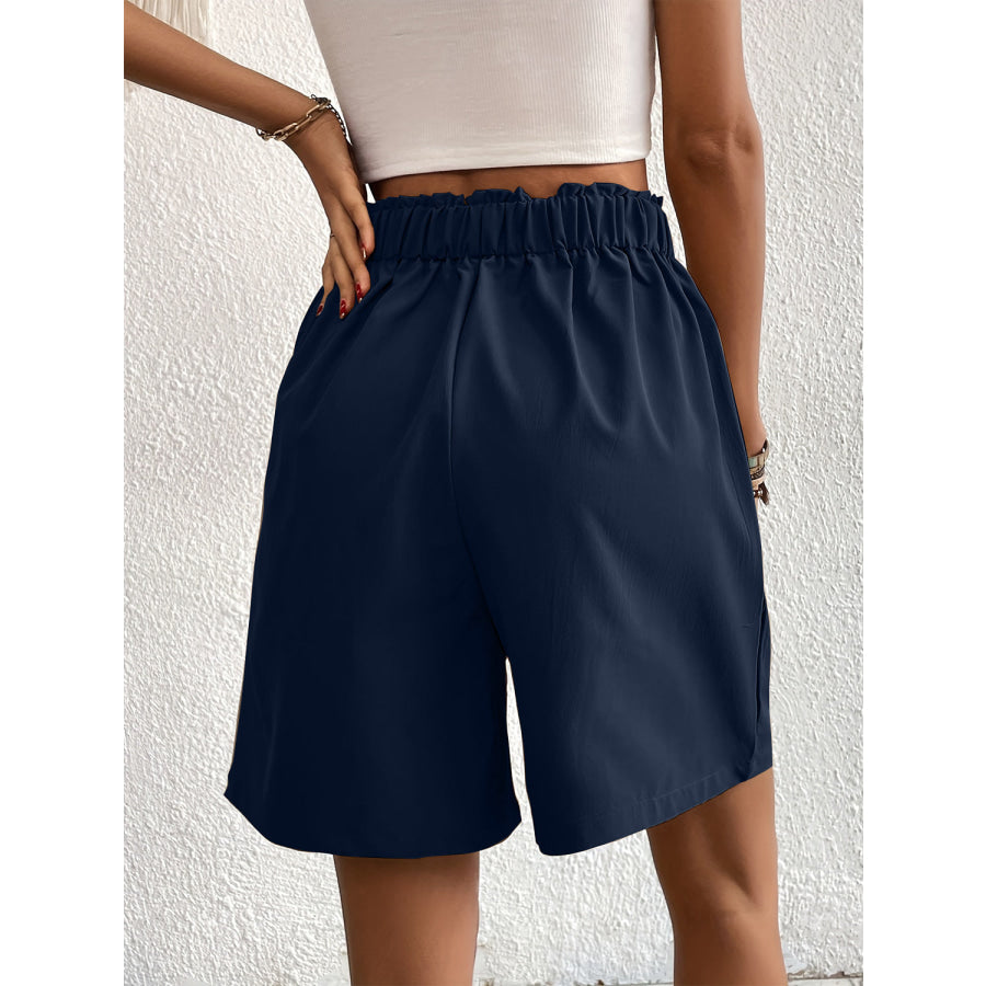 Pocketed Half Elastic Waist Shorts Dark Blue / S Apparel and Accessories