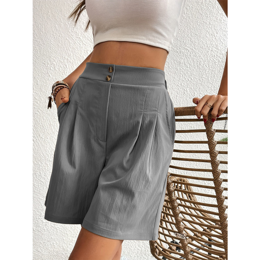 Pocketed Half Elastic Waist Shorts Dark Gray / S Apparel and Accessories