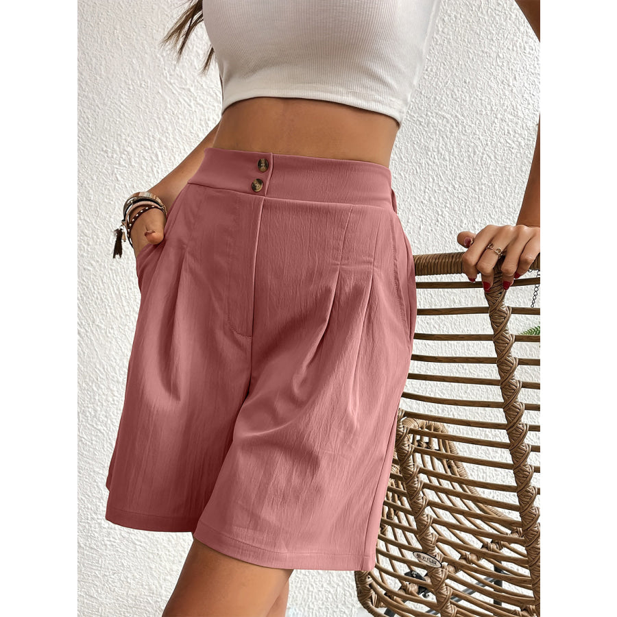 Pocketed Half Elastic Waist Shorts Dusty Pink / S Apparel and Accessories