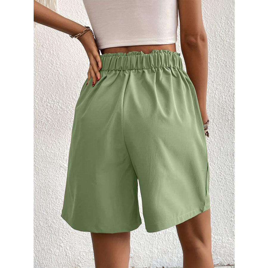 Pocketed Half Elastic Waist Shorts Light Green / S Apparel and Accessories