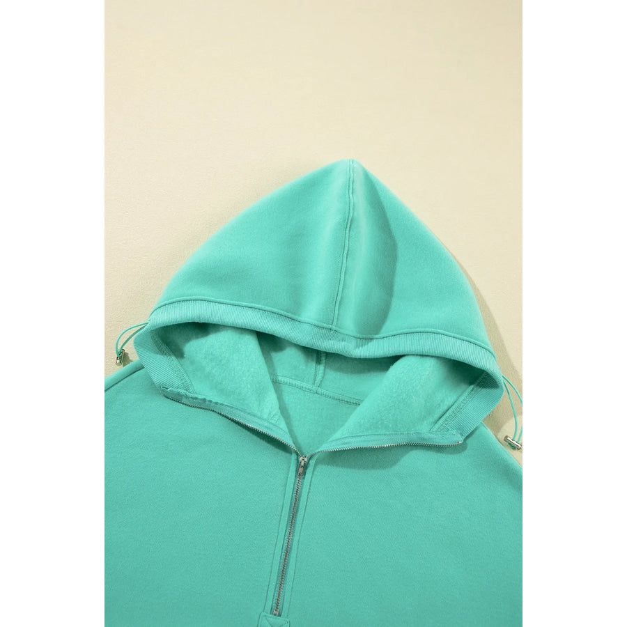 Pocketed Half Zip Long Sleeve Hoodie Apparel and Accessories