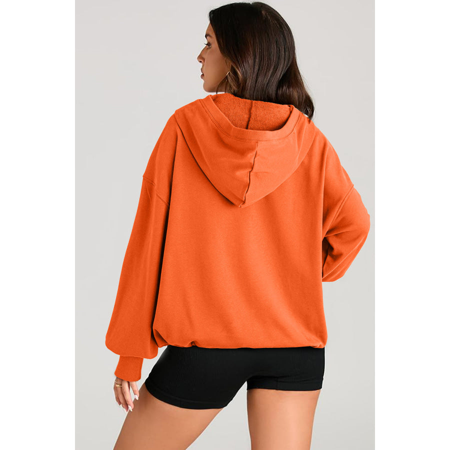 Pocketed Half Zip Long Sleeve Hoodie Apparel and Accessories