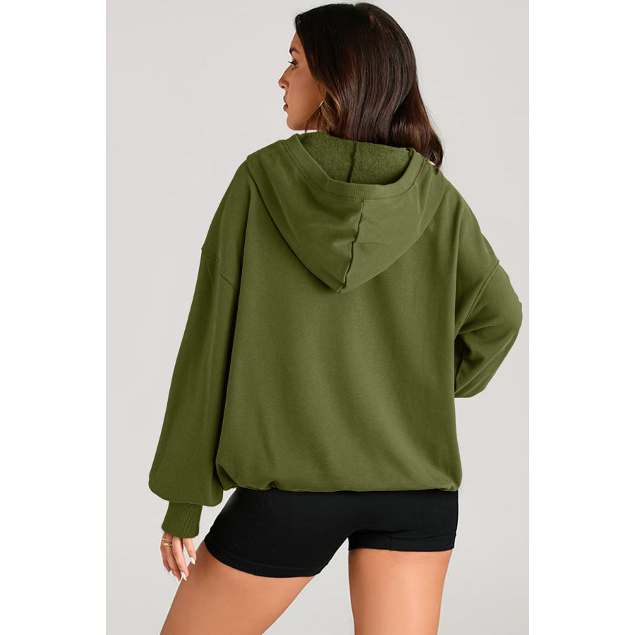 Pocketed Half Zip Long Sleeve Hoodie Apparel and Accessories