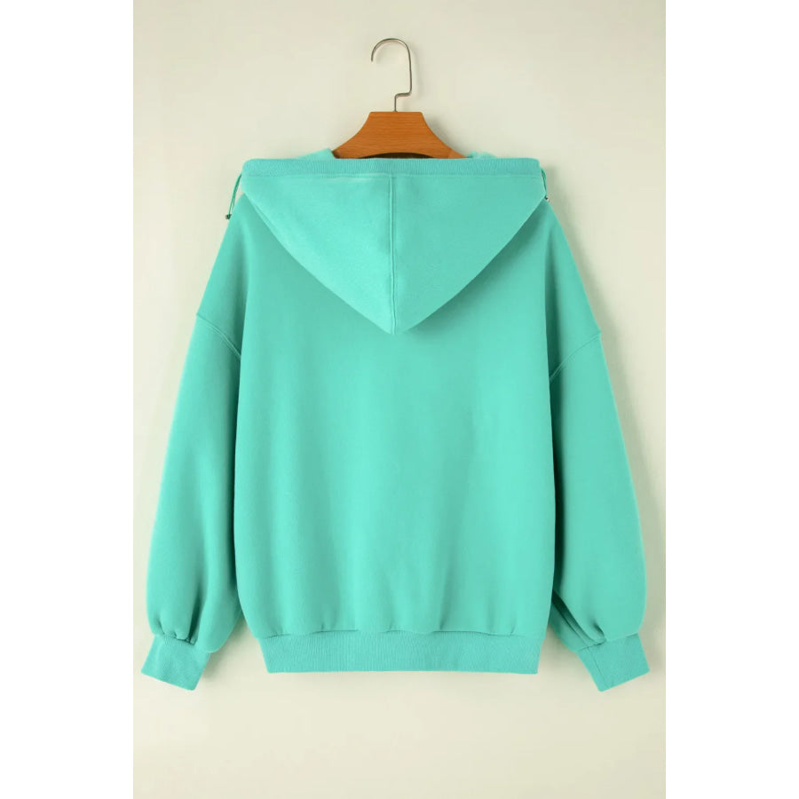 Pocketed Half Zip Long Sleeve Hoodie Apparel and Accessories