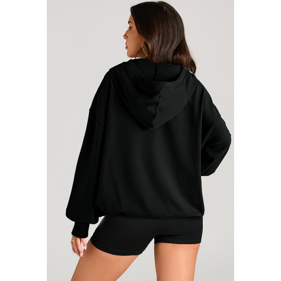 Pocketed Half Zip Long Sleeve Hoodie Apparel and Accessories