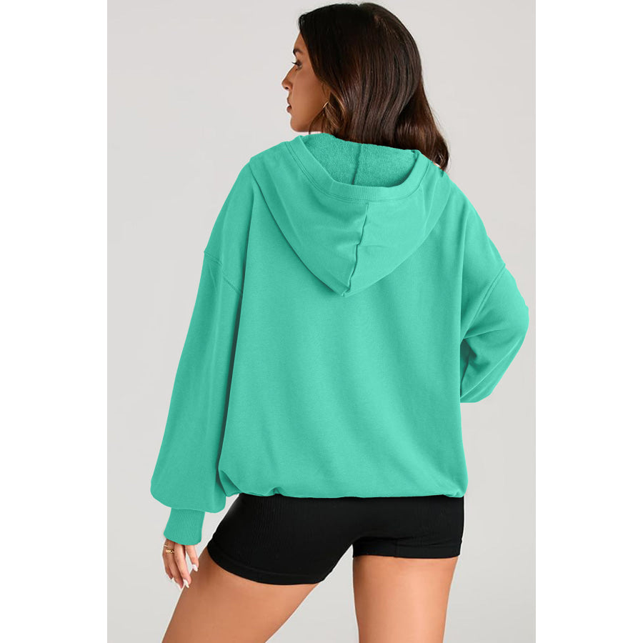 Pocketed Half Zip Long Sleeve Hoodie Apparel and Accessories