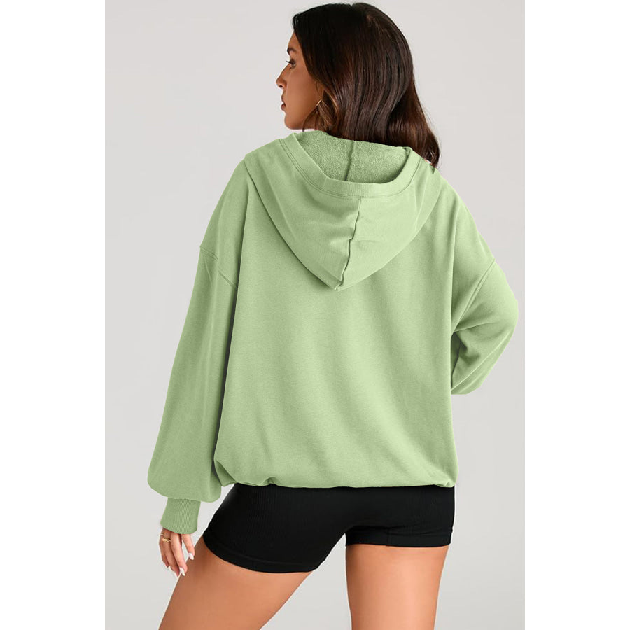 Pocketed Half Zip Long Sleeve Hoodie Apparel and Accessories