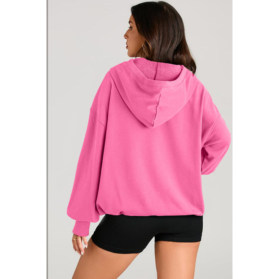 Pocketed Half Zip Long Sleeve Hoodie Apparel and Accessories