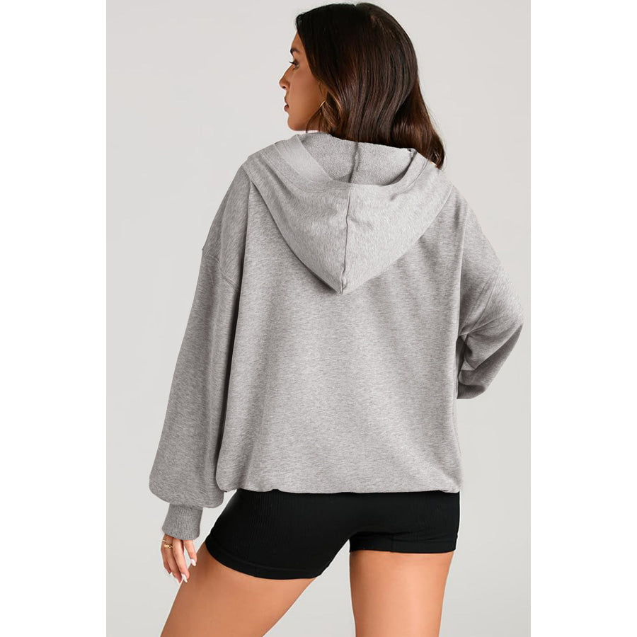 Pocketed Half Zip Long Sleeve Hoodie Apparel and Accessories