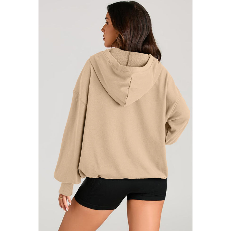 Pocketed Half Zip Long Sleeve Hoodie Apparel and Accessories