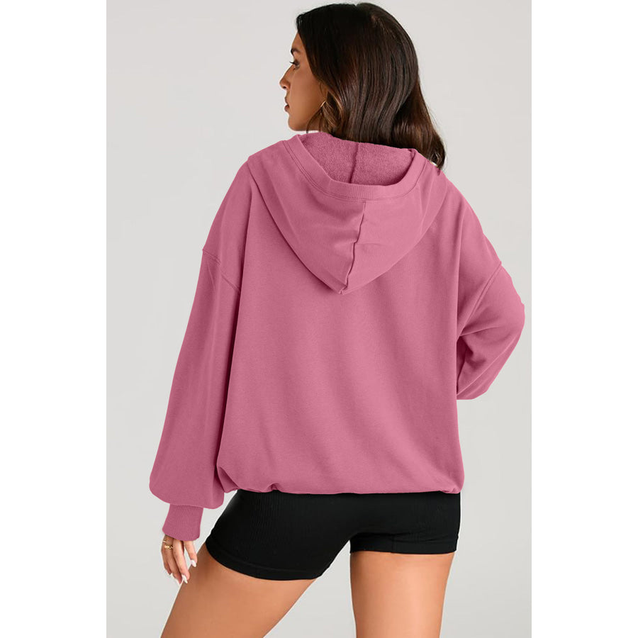 Pocketed Half Zip Long Sleeve Hoodie Apparel and Accessories