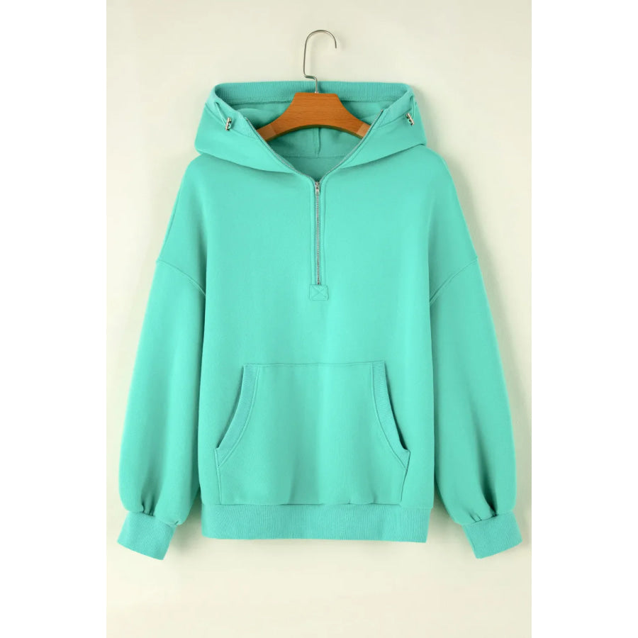 Pocketed Half Zip Long Sleeve Hoodie Apparel and Accessories