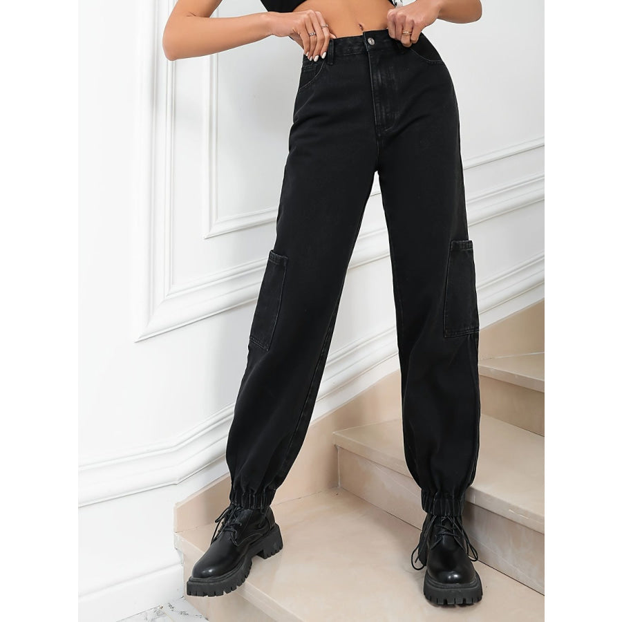 Pocketed High Rise Jeans Black / XS Apparel and Accessories