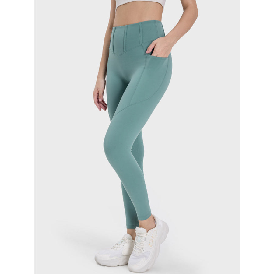 Pocketed High Waist Active Leggings Turquoise / 4 Apparel and Accessories