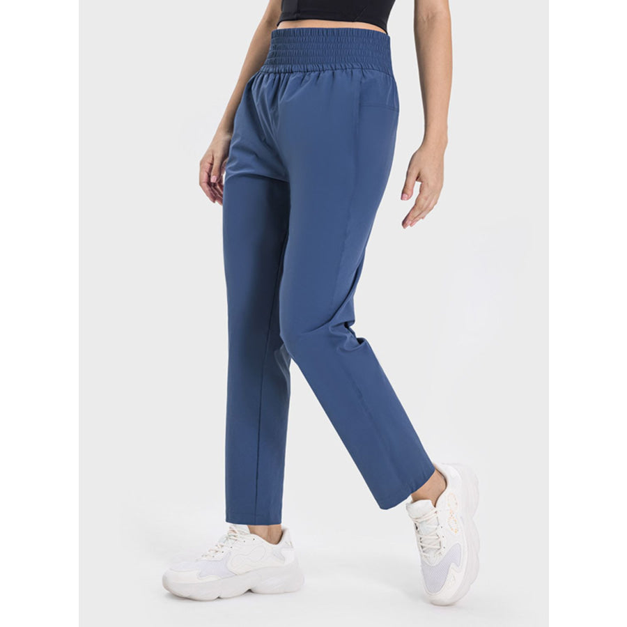 Pocketed High Waist Active Pants Peacock Blue / 4 Apparel and Accessories