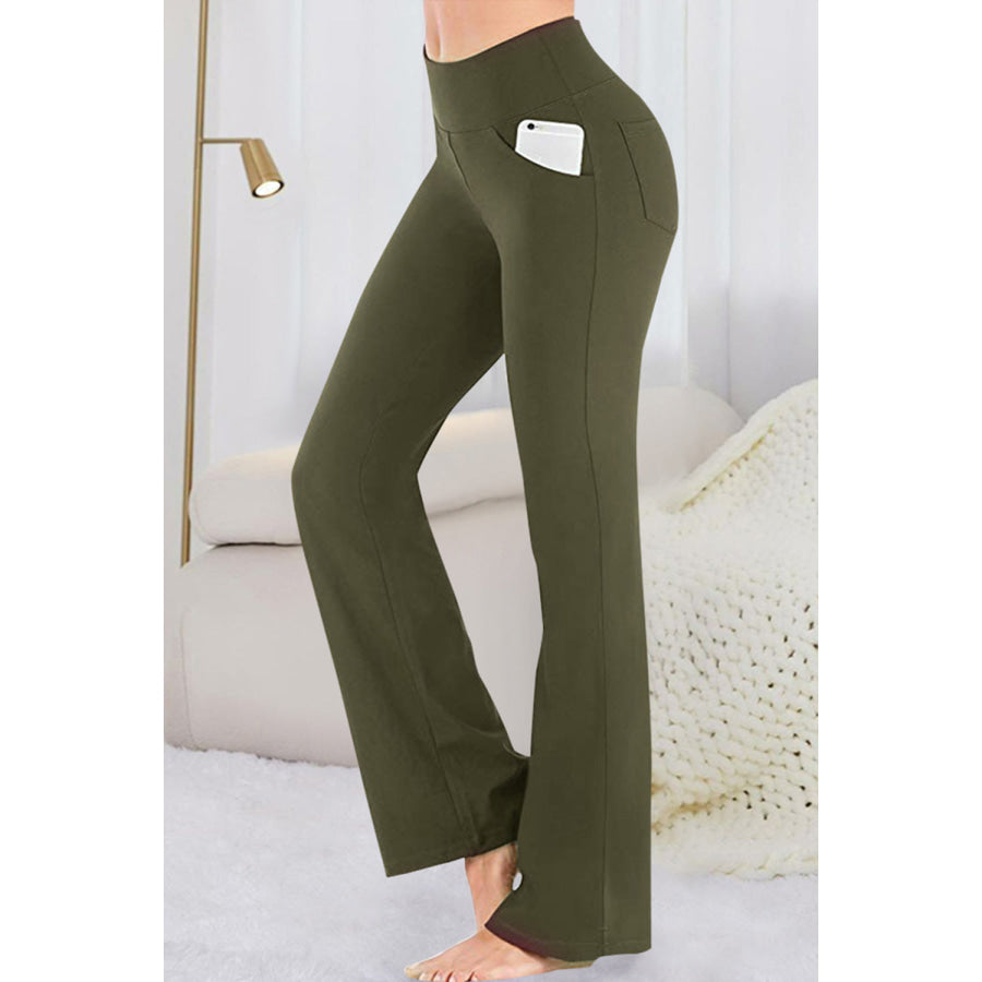 Pocketed High Waist Active Pants Army Green / S Apparel and Accessories