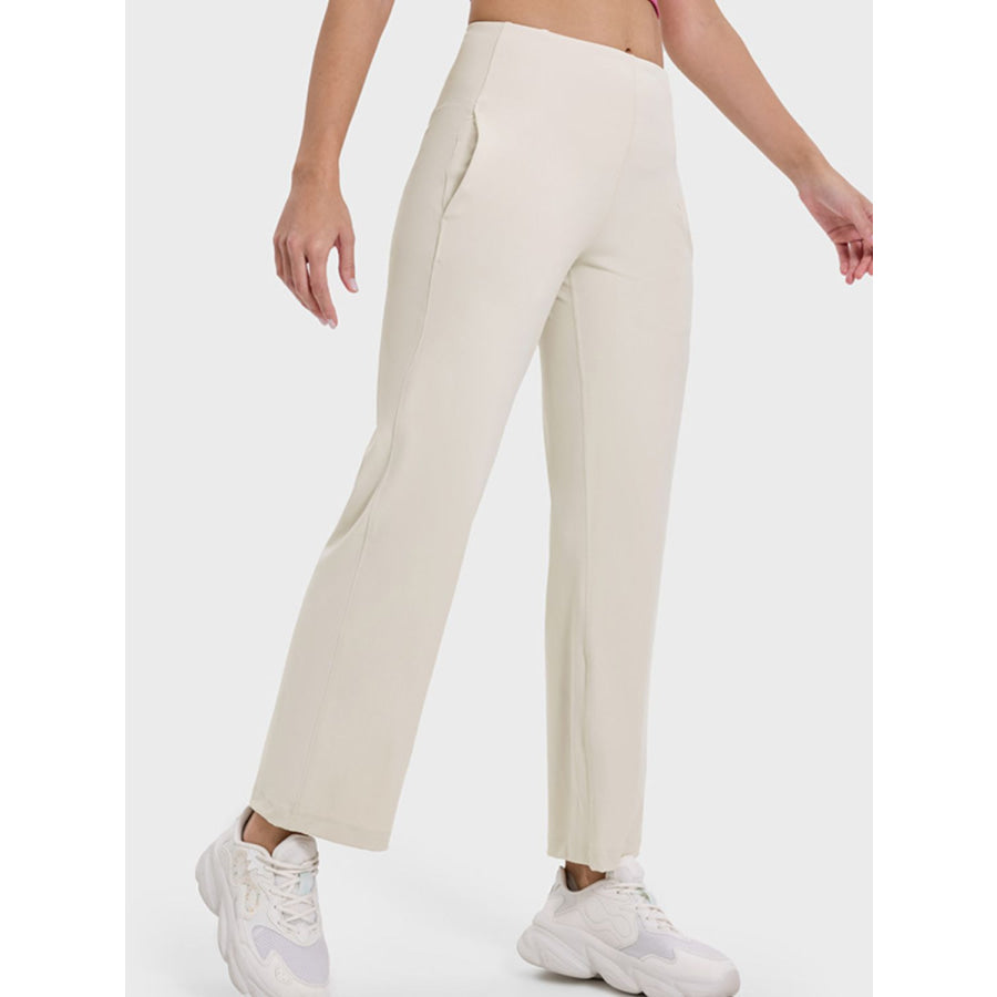 Pocketed High Waist Active Pants Beige / 4 Apparel and Accessories