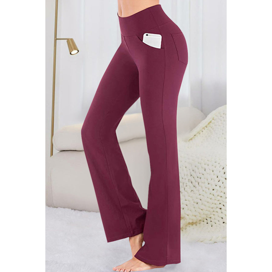 Pocketed High Waist Active Pants Wine / S Apparel and Accessories