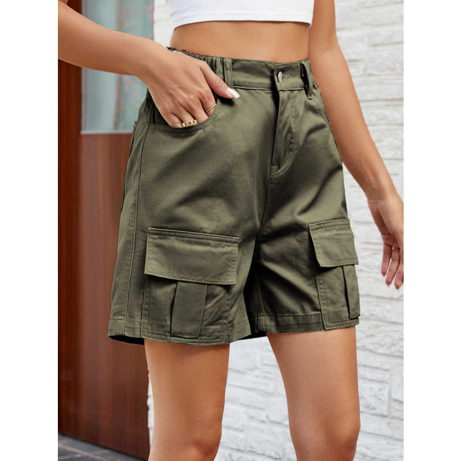 Pocketed High Waist Denim Shorts Apparel and Accessories