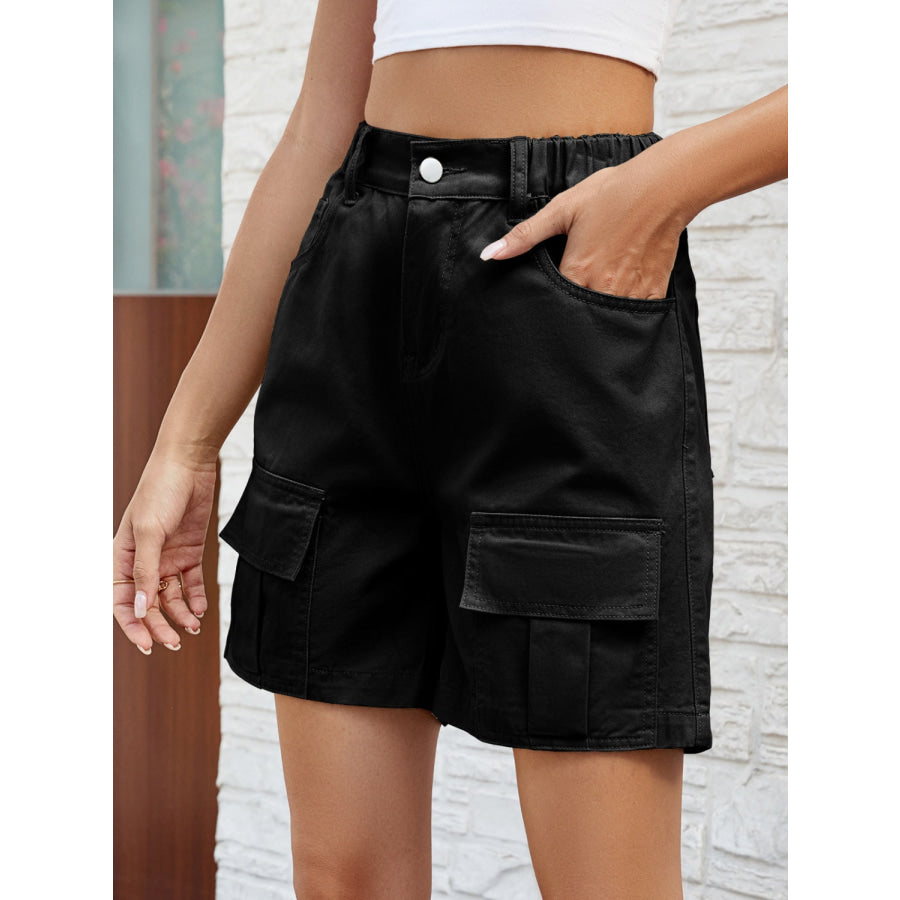 Pocketed High Waist Denim Shorts Apparel and Accessories