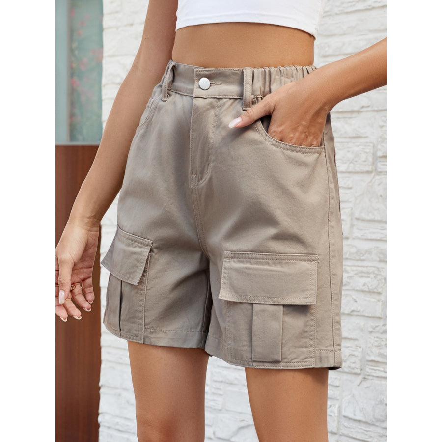 Pocketed High Waist Denim Shorts Apparel and Accessories