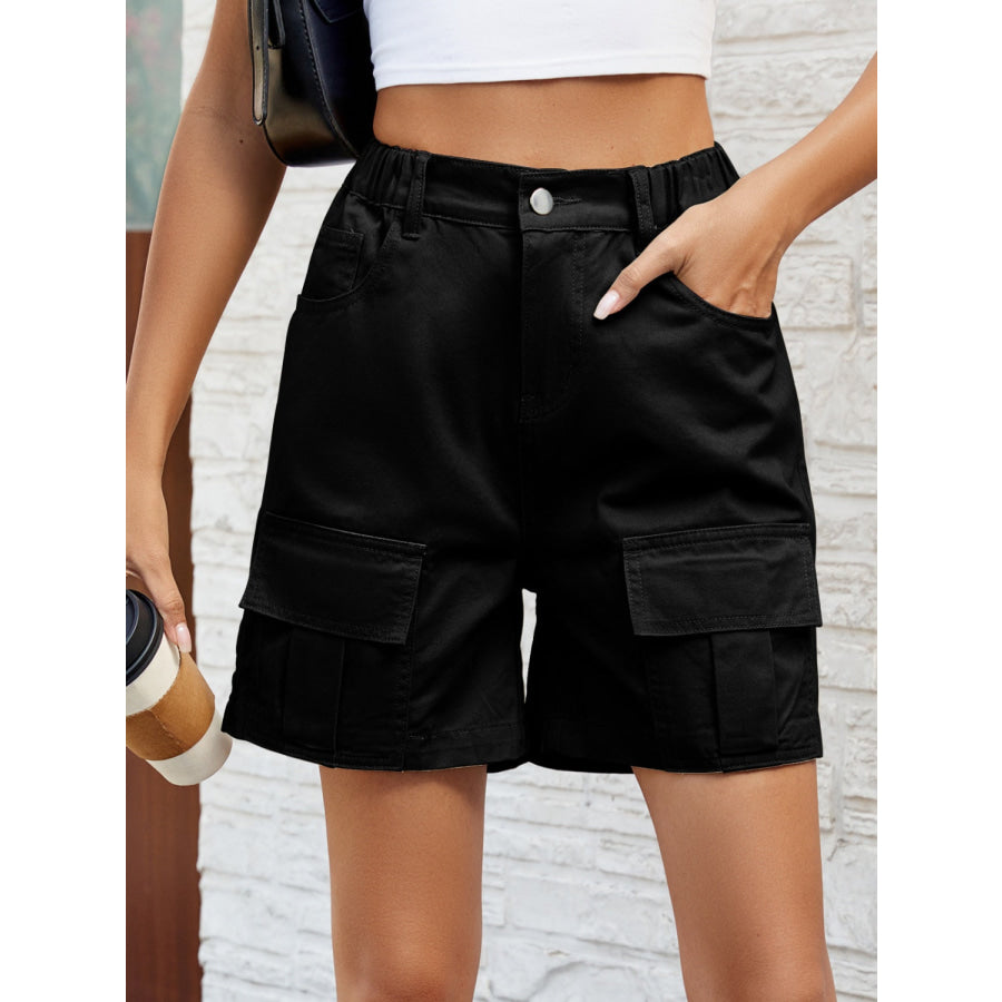 Pocketed High Waist Denim Shorts Black / S Apparel and Accessories