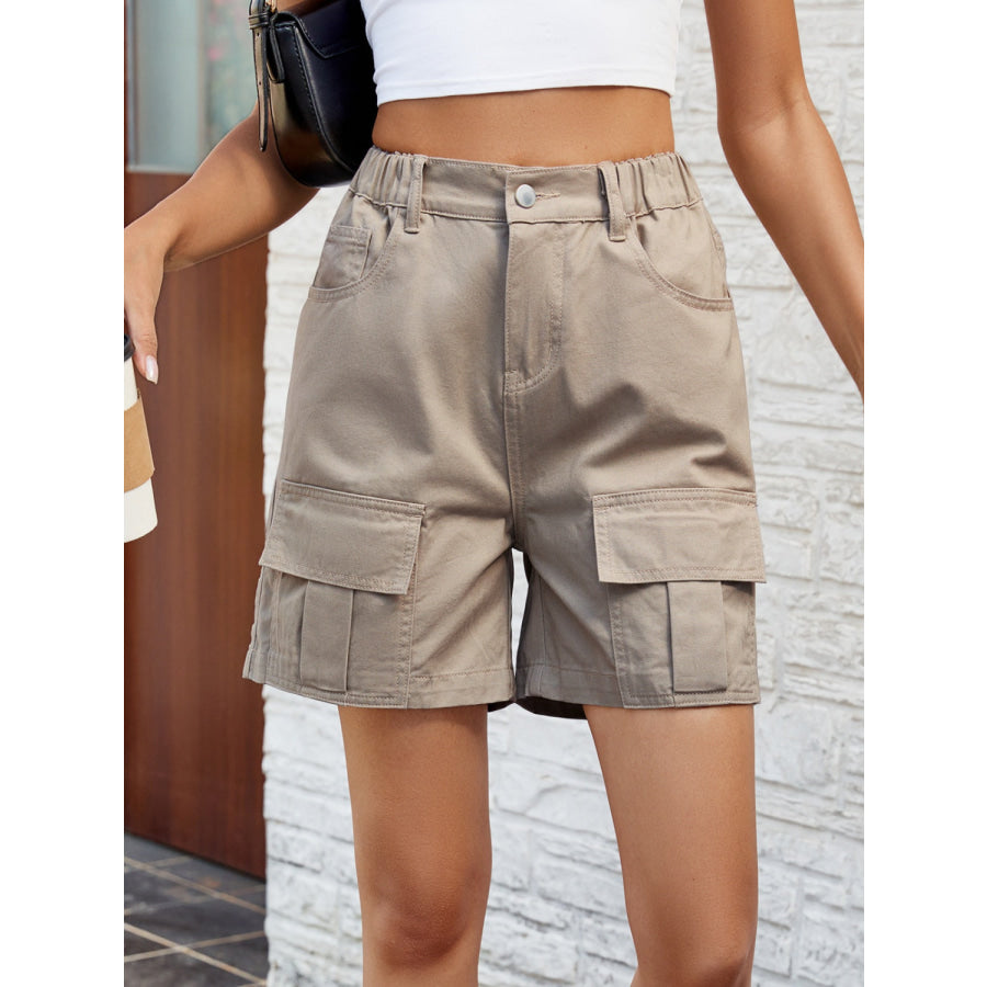 Pocketed High Waist Denim Shorts Mocha / S Apparel and Accessories