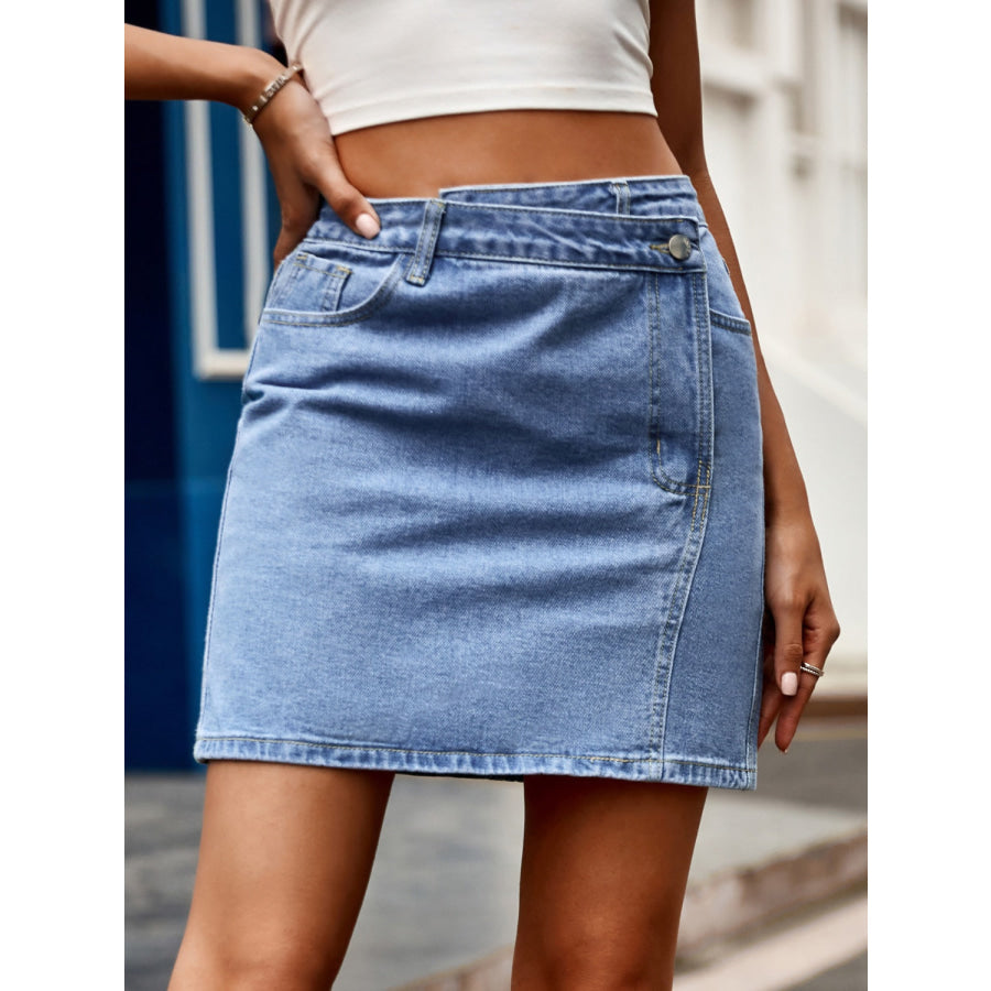 Pocketed High Waist Denim Skirt Misty Blue / S Apparel and Accessories