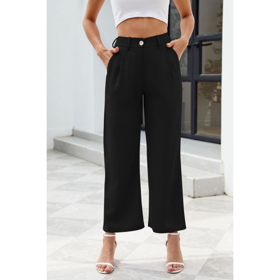 Pocketed High Waist Pants Black / S Apparel and Accessories