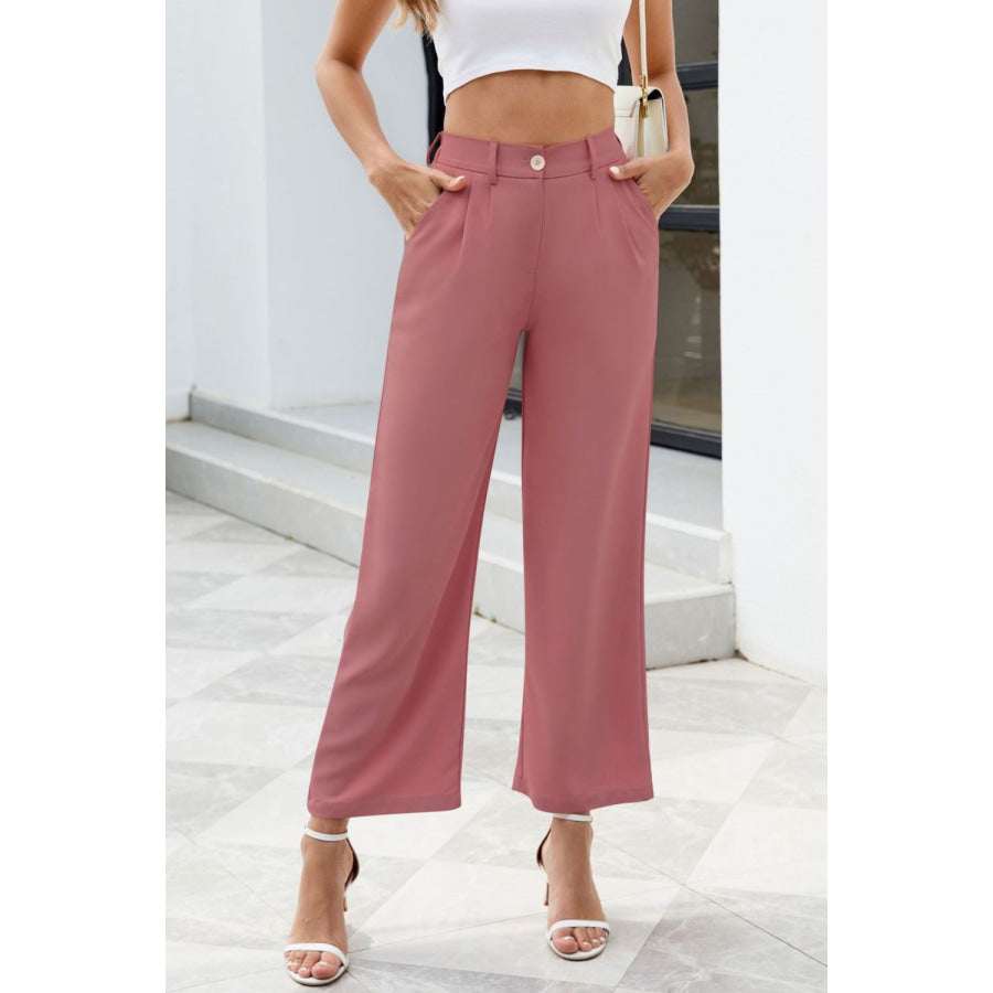 Pocketed High Waist Pants Dusty Pink / S Apparel and Accessories
