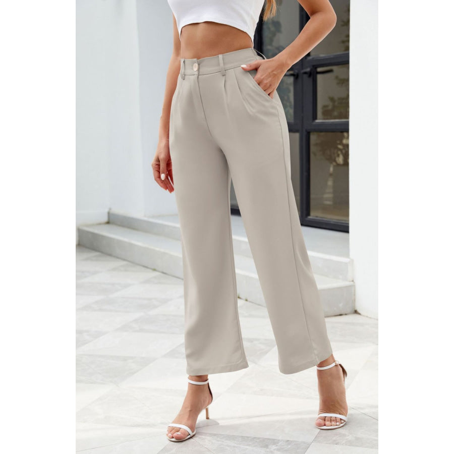 Pocketed High Waist Pants Light Gray / S Apparel and Accessories