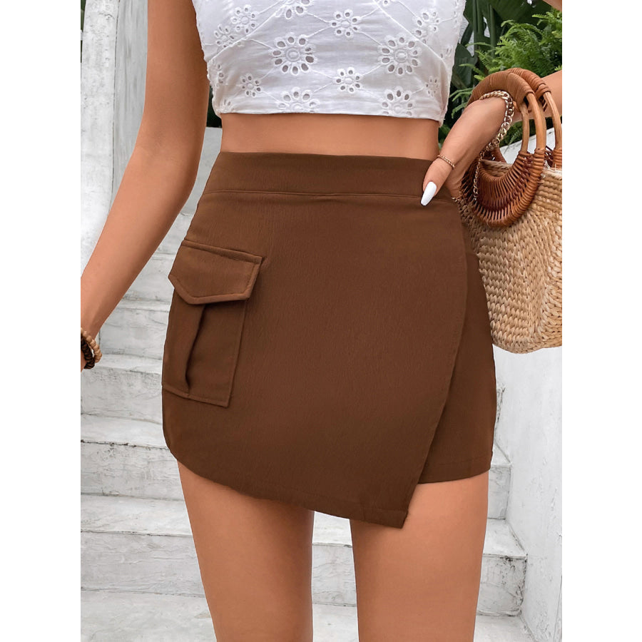 Pocketed High Waist Shorts Brown / S Apparel and Accessories