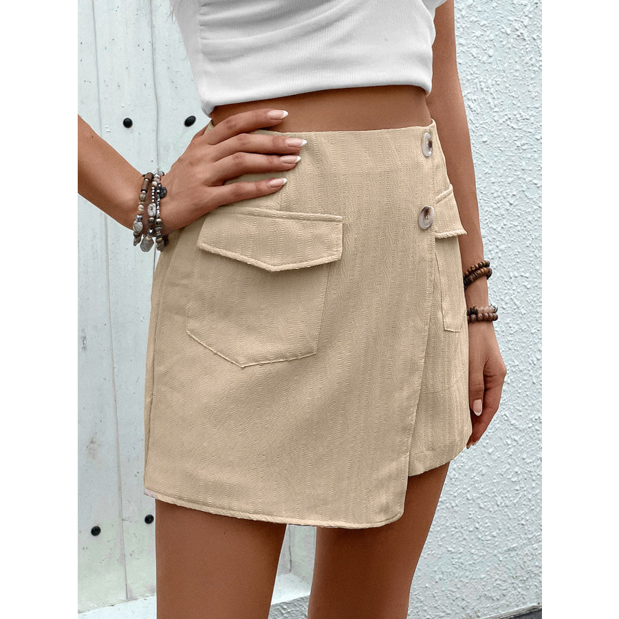 Pocketed High Waist Shorts with Zip Apparel and Accessories