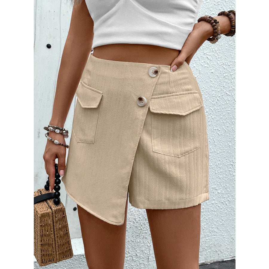 Pocketed High Waist Shorts with Zip Tan / S Apparel and Accessories