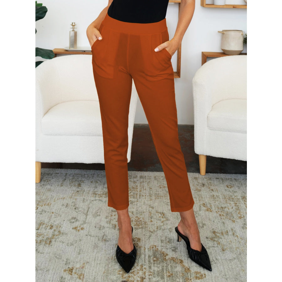 Pocketed High Waist Skinny Pants Caramel / S Apparel and Accessories