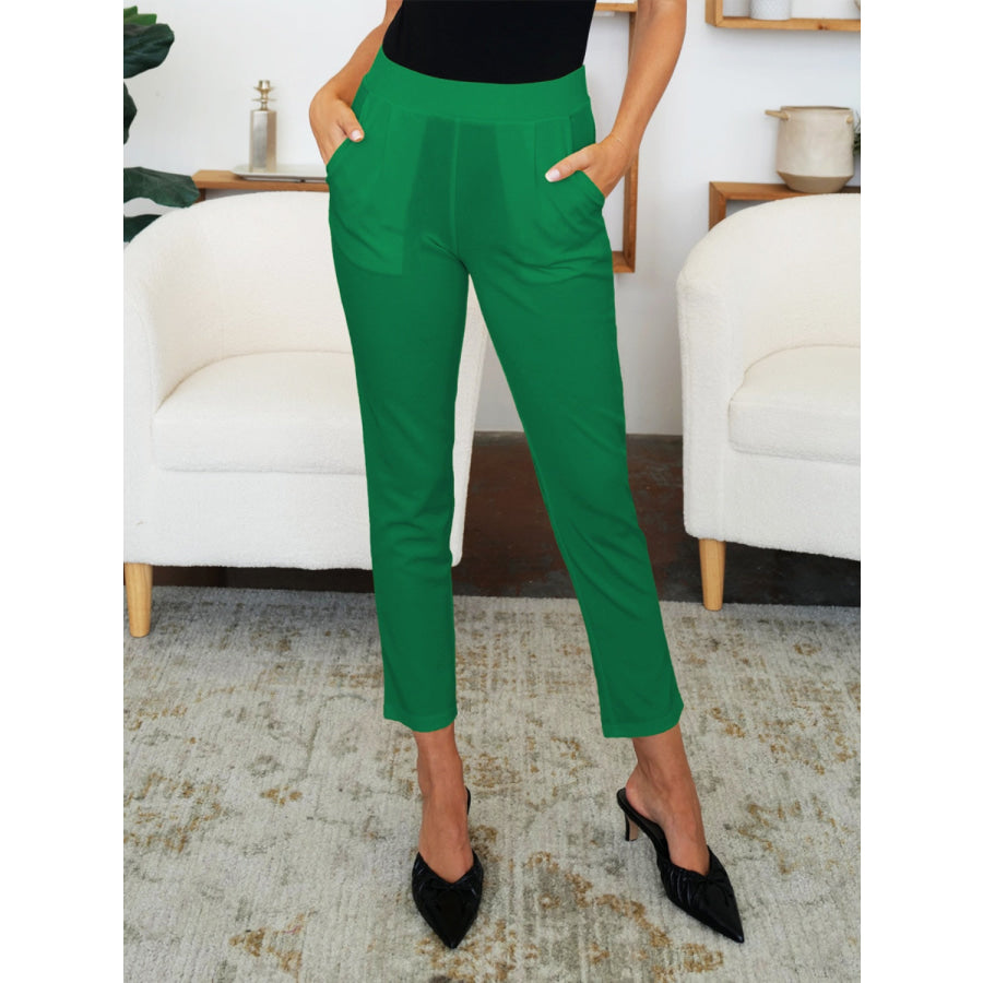 Pocketed High Waist Skinny Pants Green / S Apparel and Accessories