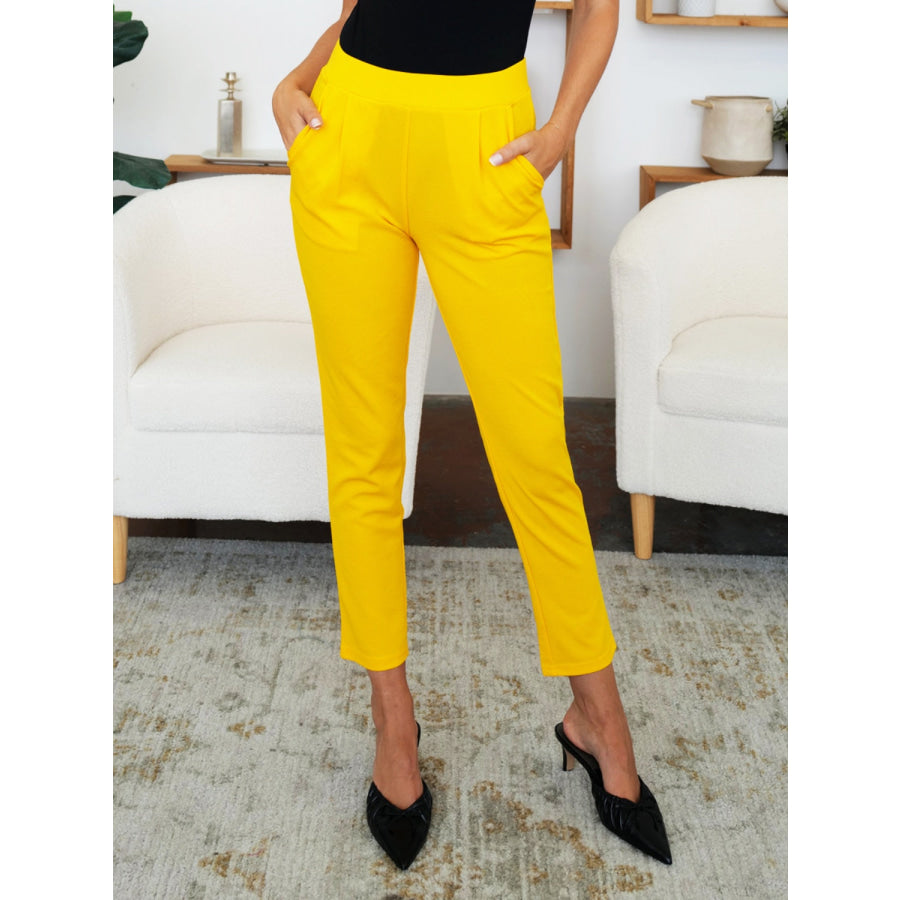 Pocketed High Waist Skinny Pants Mustard / S Apparel and Accessories