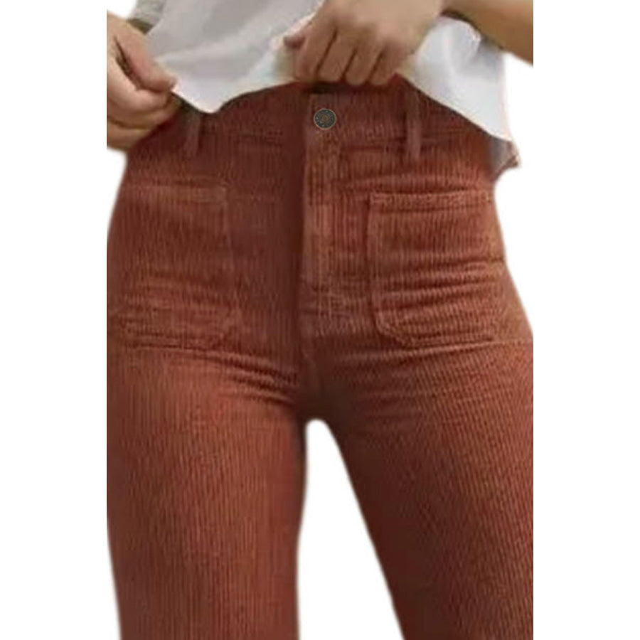Pocketed High Waist Straight Leg Pants Apparel and Accessories