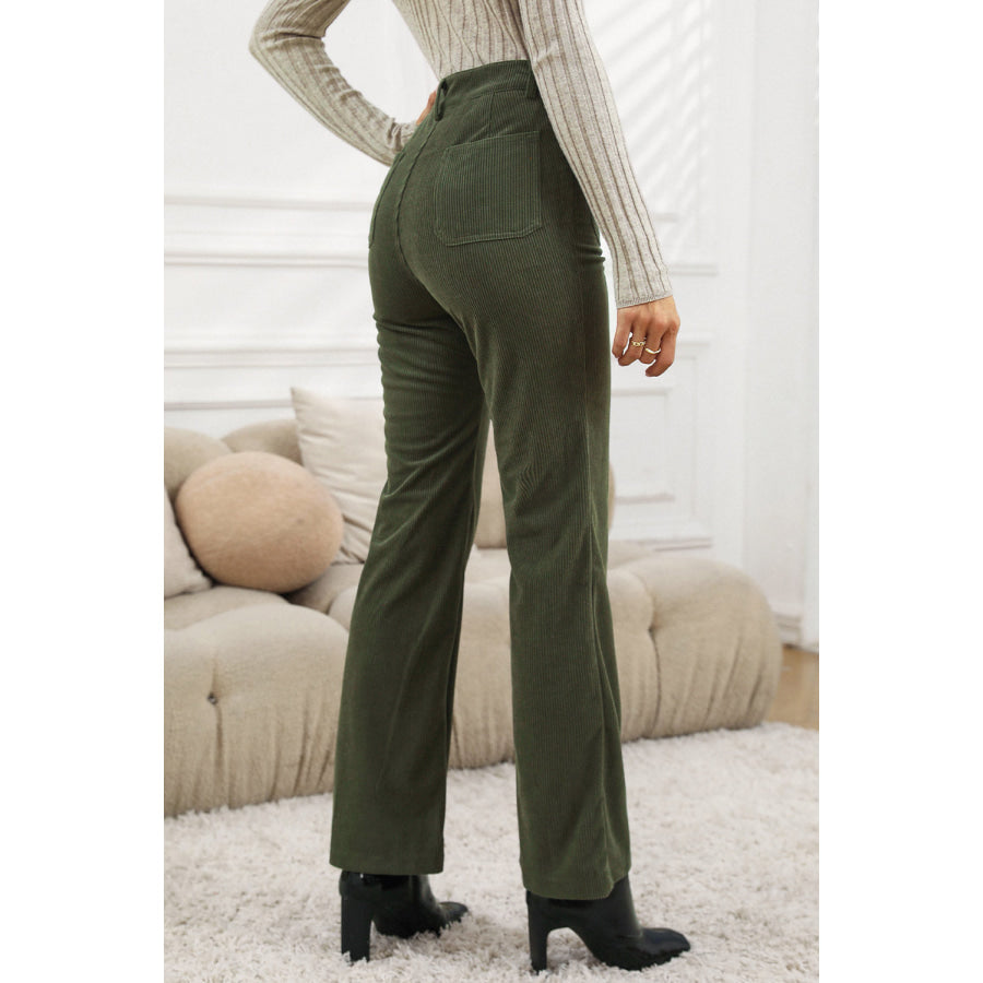 Pocketed High Waist Straight Leg Pants Apparel and Accessories