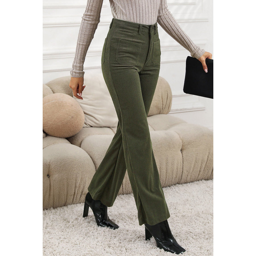 Pocketed High Waist Straight Leg Pants Moss / S Apparel and Accessories